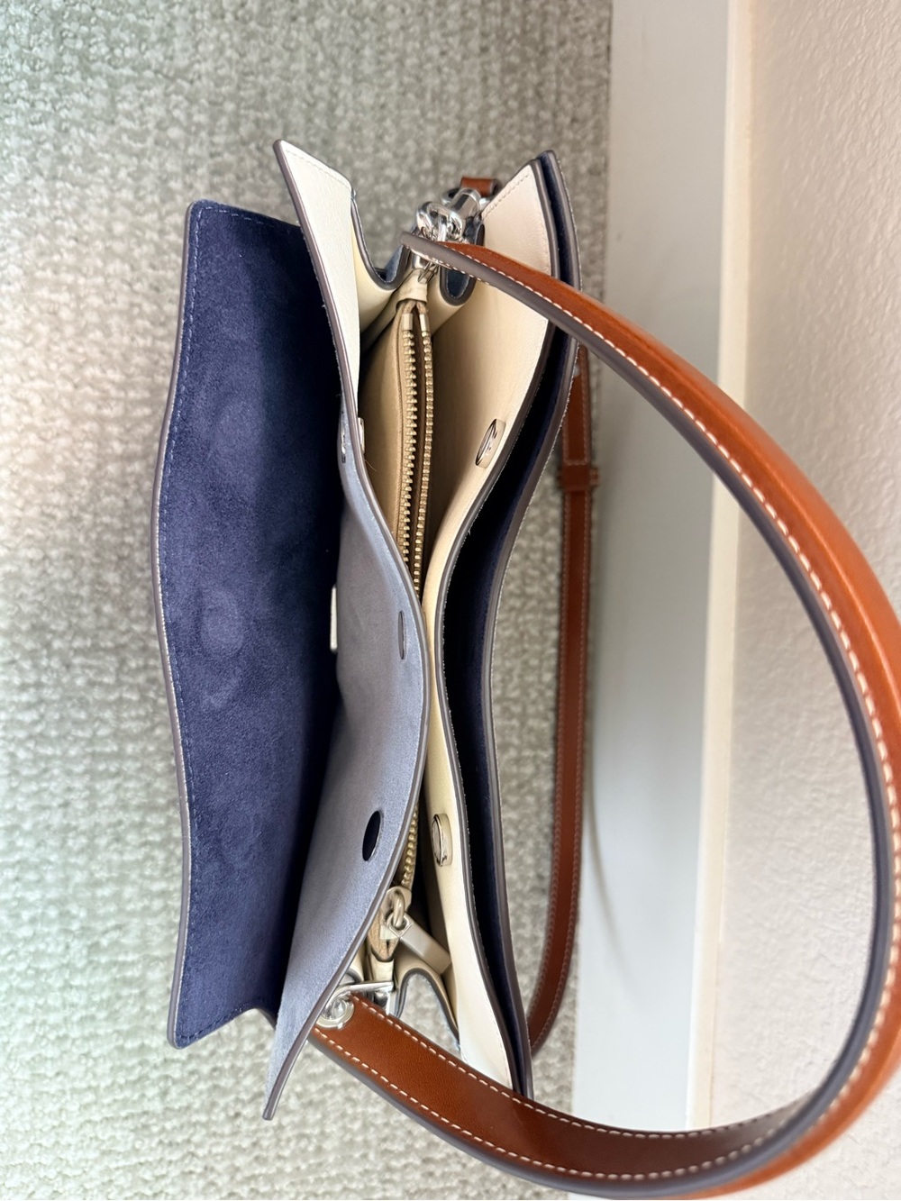 Tory Burch Denim-Style Shoulder Bag with Brown Handle - Picture 5 of 7